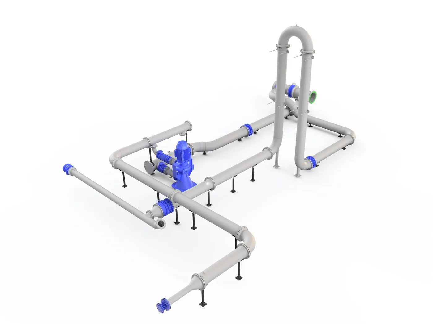 3D-model van het nieuwe RVS-leidingtracé van een filteropstelling